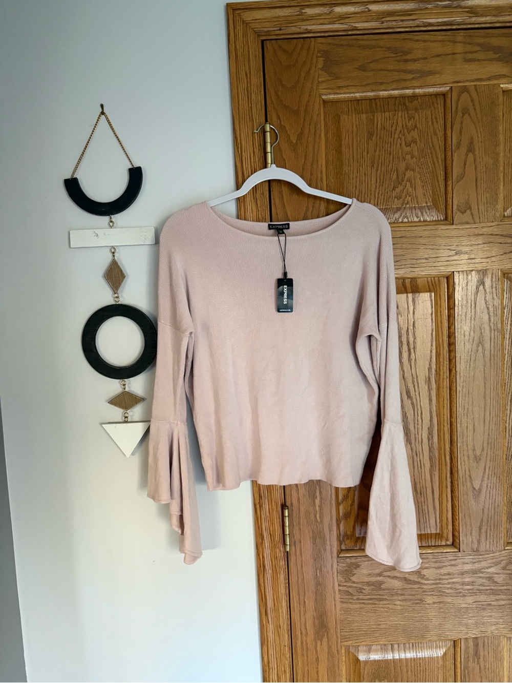 Express Dusty Blush Ruffle Bell Sleeve Top